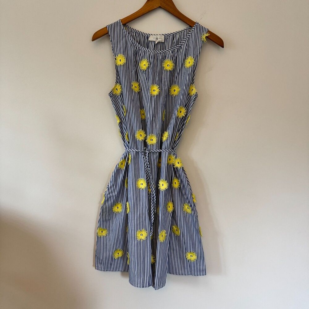 Lou & Grey Striped Embroidered Sunburst Floral Cotton Sundress Size Small